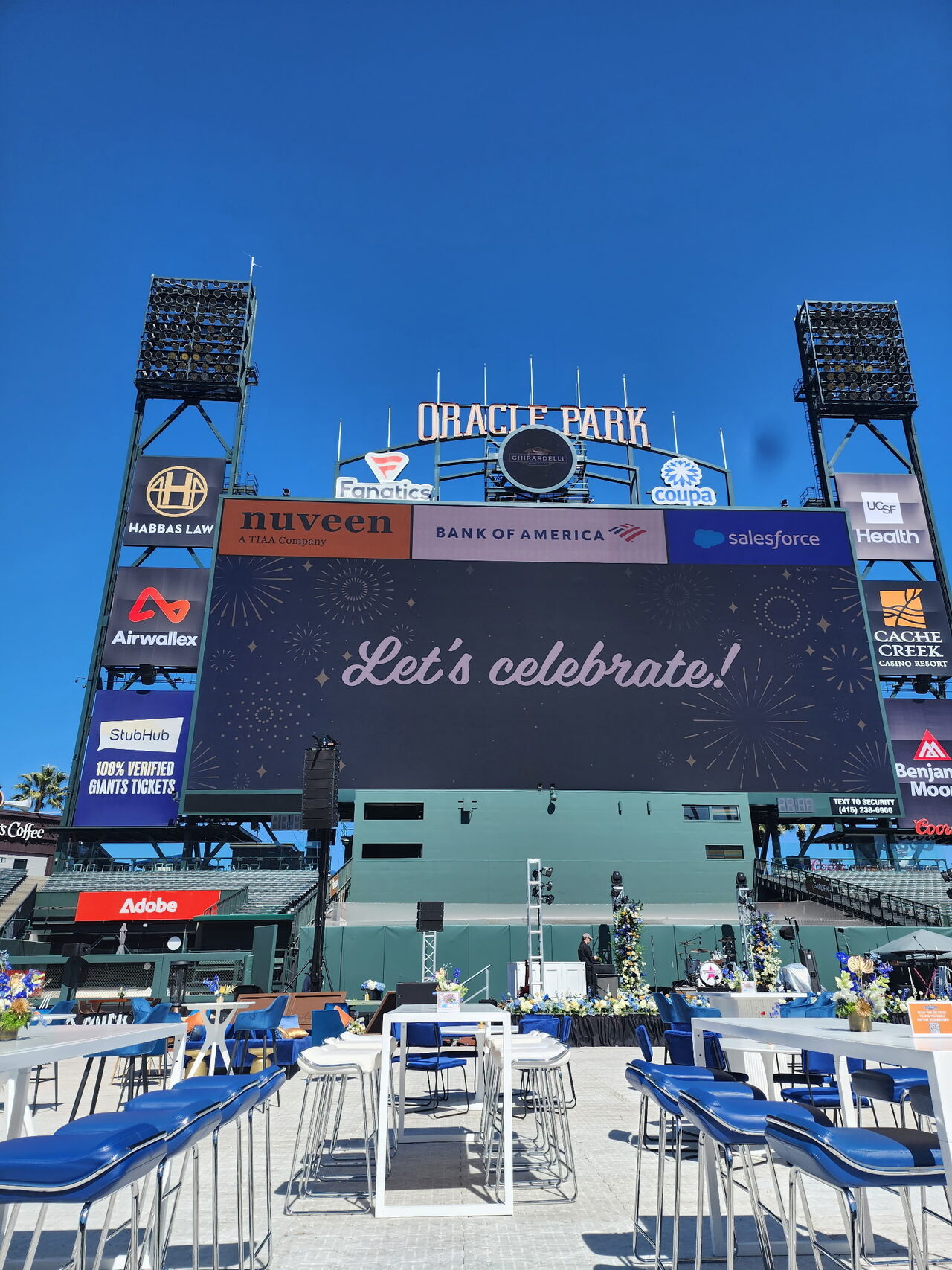Casino party setup at a Sacramento venue with custom celebration signage